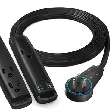 Maximm 6 ft 16/3 Extension Cord 360 Rotating Plug 3-Outlet and USB, 13A, 1625W, UL Certified, Black