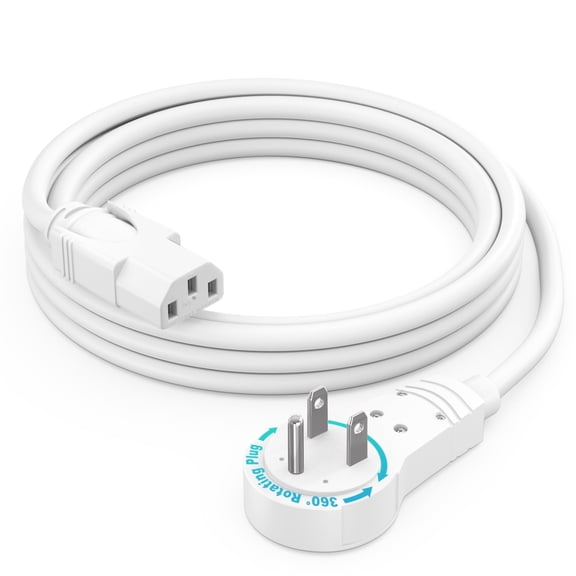 Maximm 6 ft. 16/3 Power Cord 360 Rotating Plug NEMA 5-15P to IEC13, 10A - UL Certified, White