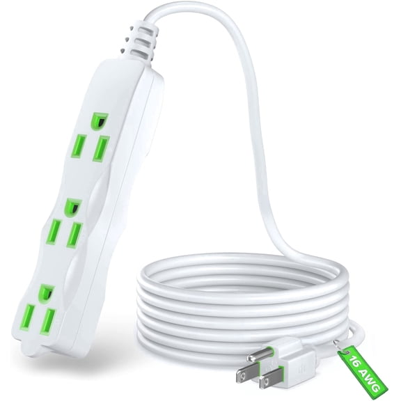 Maximm 8 Ft 16 Gauge Heavy Duty 3-Outlet Grounded Extension Cord, Sjtw, White