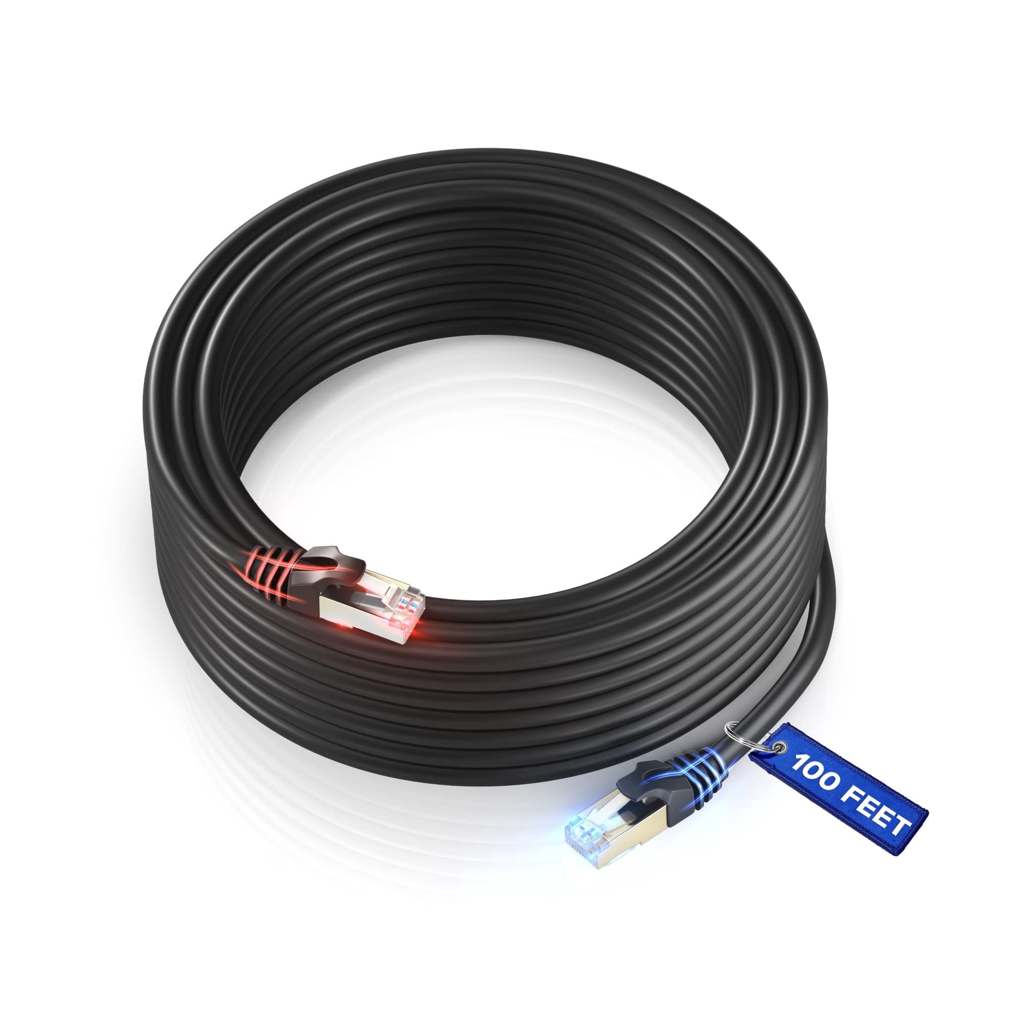 Maximm Black Cat 7 Ethernet Cable 100 ft High Speed, Black Ethernet Cable, F/FTP, 100 ft Ethernet Cable, Cat7 Ethernet Cable, 100ft Ethernet Cord, High Speed