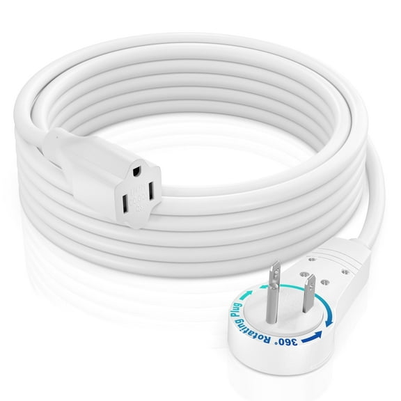 Maximm Cable 10 Feet 14Awg 360° Rotating Flat Plug Extension Cord/Wire, 3 Prong Grounded Wire, Heavy Duty Extension Cord - UL Certified - White