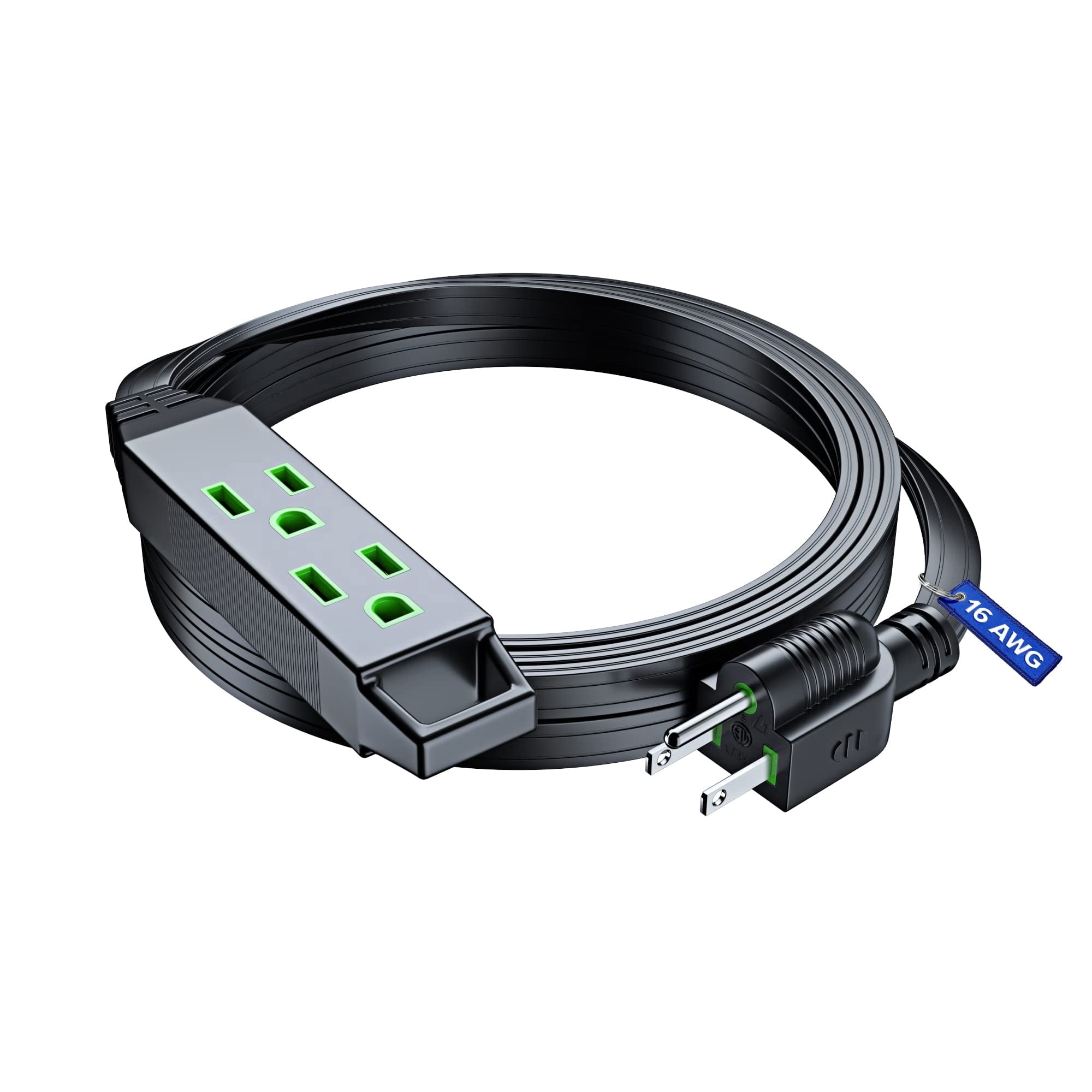 Maximm Cable 10 Ft Power Extension Cord/Wire, Electrical Power Cord 3 Prong Grounded Wire, 16Awg - Black - ETL Listed