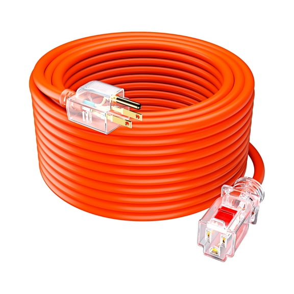 Maximm Cable 100ft Extension Cord - Safety Extension Cord with Lighted Power Indicator and Lock - Orange, 16 AWG, SJTW, Heavy Duty Extension Cord