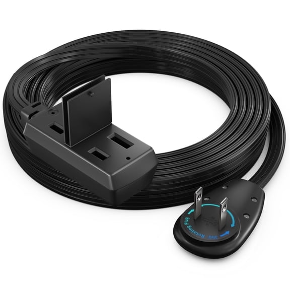 Maximm Cable 10ft 360° Rotating Flat Plug Extension Cord/Wire, 16 AWG Multi 3 Outlet Extension Wire, 2 Prong with Safety Cover - Black - UL Certified
