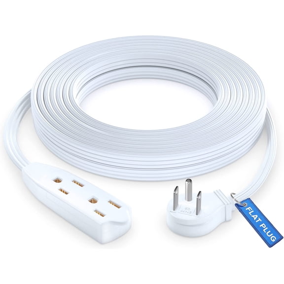 Maximm Cable 15 Feet Flat Plug Extension Cord/Wire, Multi Outlet - 3 Prong Angled Plug Extension Cord - Black