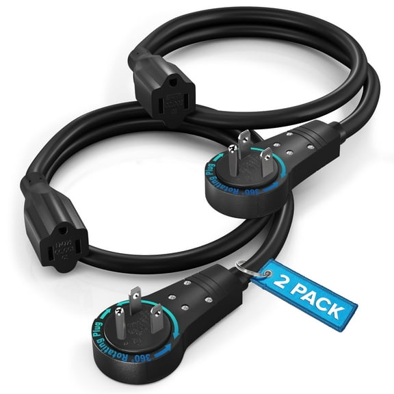 Maximm Cable 2 Feet 14Awg 360° Rotating Flat Plug Extension Cord/Wire, 3 Prong Grounded Wire, Heavy Duty Extension Cord - UL Certified - Black