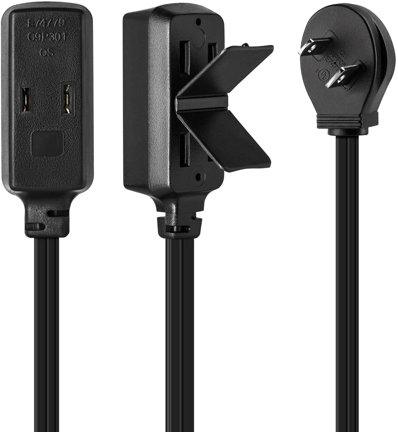 Multi Angled Socket Extension Maximm Cable 2 Feet Flat Plug Extension Cord/Wire, Multi Outlet ...