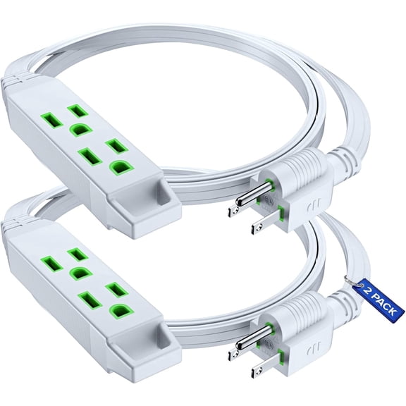 Maximm Cable 2 Ft Power Extension Cord/Wire, Electrical Power Cord 3 Prong Grounded Wire, 16Awg - 2 Pack - White - ETL Listed