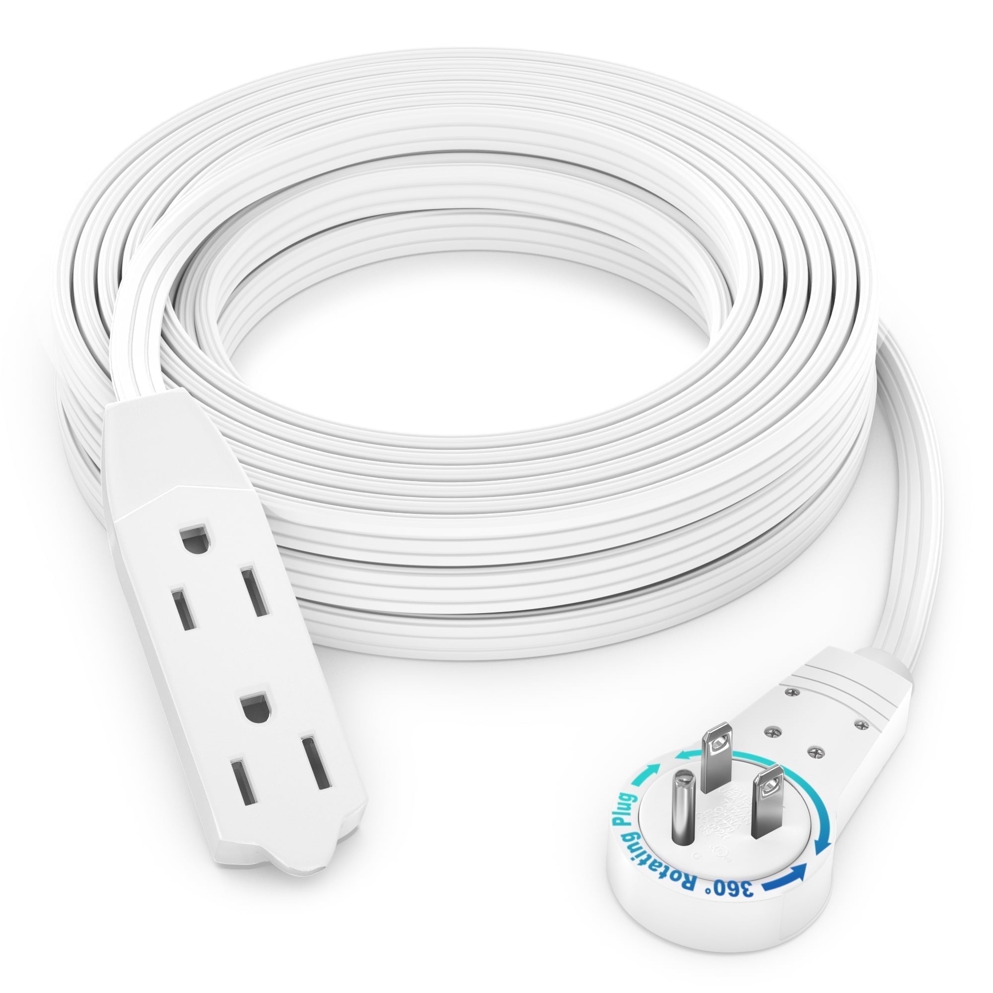 Maximm, Extension Cord, 20 Ft, 3 Outlets, 360° Rotating Flat Plug ...
