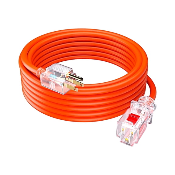 Maximm Cable 25 ft Extension Cord - Safety Extension Cord with Lighted Power Indicator and Lock - Orange, 16 AWG, SJTW, Heavy Duty Extension Cord