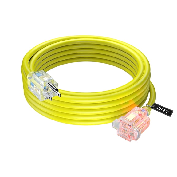 Maximm Cable 25 ft Extension Cord - Safety Extension Cord with Lighted Power Indicator and Lock - Orange, 16 AWG, SJTW, Heavy Duty Extension Cord