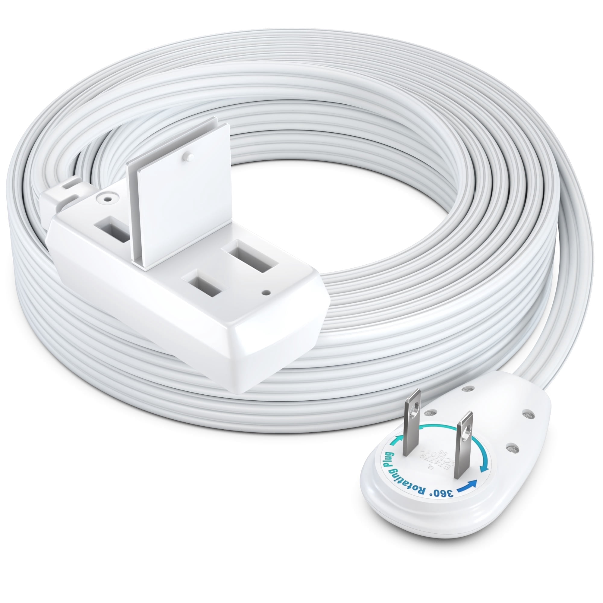 Rotating Cable Base Maximm Cable 25ft 360° Rotating Flat Plug Extension Cord/Wire, 16 AWG ...