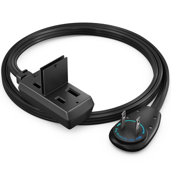 Maximm Cable 2ft 360° Rotating Flat Plug Extension Cord/Wire, 16 AWG Multi 3 Outlet Extension Wire, 2 Prong with Safety Cover - Black - UL Certified