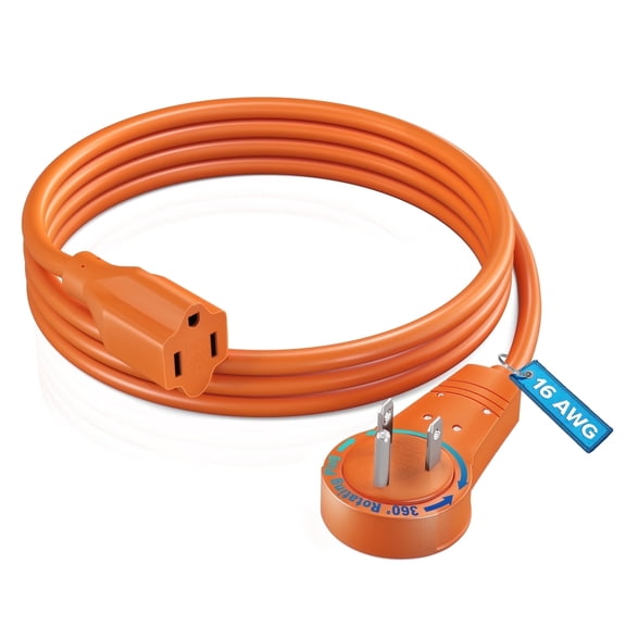 Maximm Extension Cord 3 Feet Orange Flat Plug, 360° Rotating Short Power Cord Single Outlet, Indoor 16 Gauge 3 Prong Grounded Wire UL Certified (3Ft Orange)