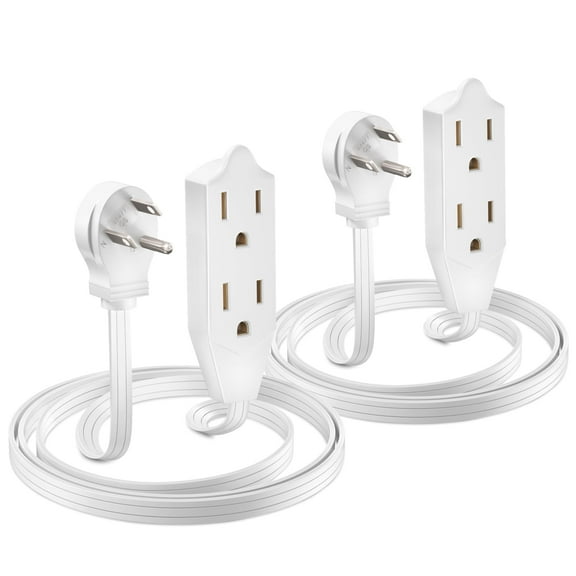 Maximm Cable 3 Feet Flat Plug Extension Cord/Wire, Multi Outlet - 3 Prong Angled Plug Extension Cord - White UL Certified (2 Pack)