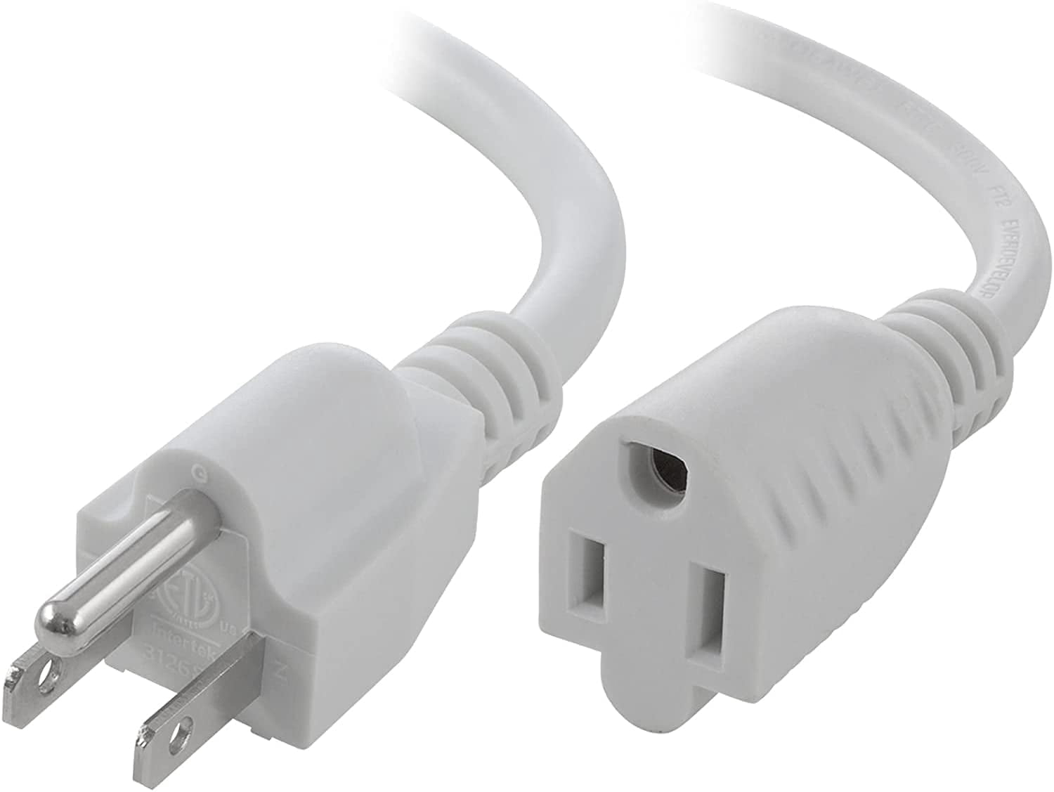 Maximm Cable 3 Ft Power Extension Cord/Wire, Electrical Power Cord 3 Prong Grounded Wire, 16Awg - White - ETL Listed