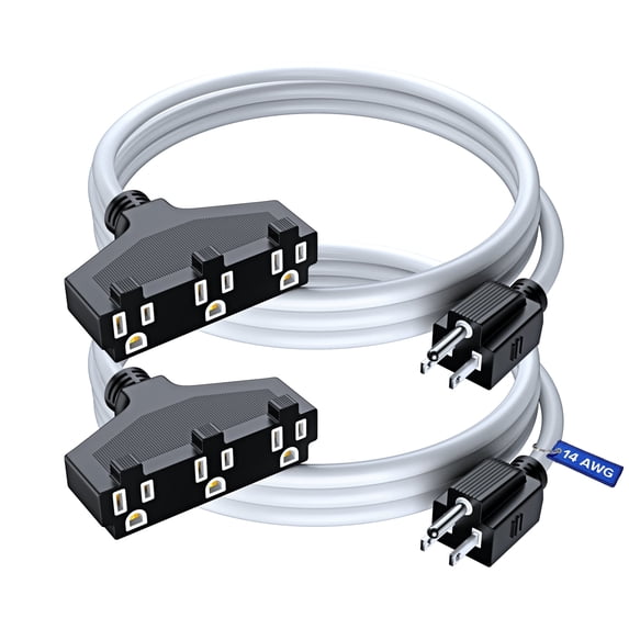 Maximm Cable 3 ft Safety Extension Cord with Multiple Outlets White 14/3 SJTW, 14 Gauge Heavy Duty Indoor Power Cords ETL (2 Pack)
