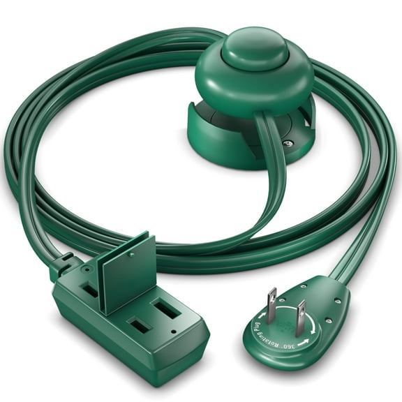 Maximm Cable 3ft 360° Rotating Flat Plug Extension Cord with on and Off Switch and Cradle (3 ft,Green), 2 Prong Multiple Outlets, Safety Cover - UL Certified