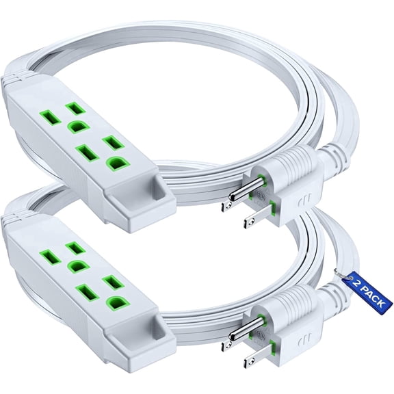 Maximm 16 AWG Grounded Extension Cord, 3 Prong Electrical Power Wire, 4 ft, White, 2 Pack