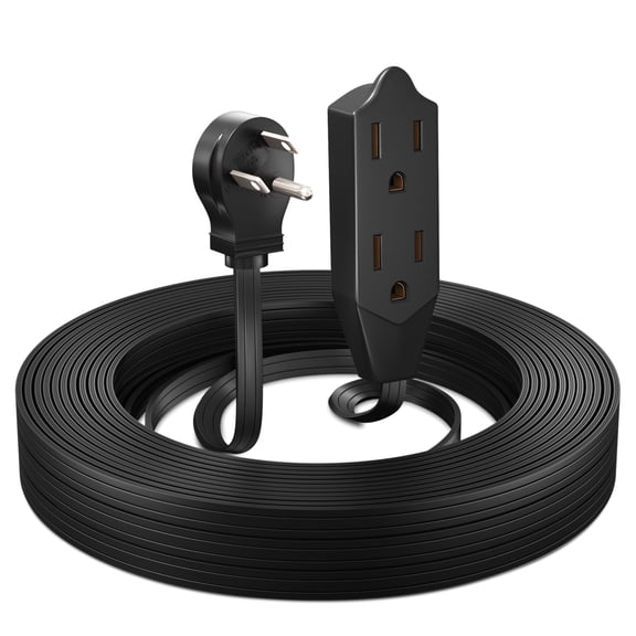 Maximm Cable 50 Feet Flat Plug Extension Cord/Wire, Multi Outlet - 3 Prong Angled Plug Extension Cord - Black UL Certified