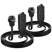 Maximm Cable 6 Feet Flat Plug Extension Cord/Wire, Multi Outlet - 3 Prong Angled Plug Extension Cord - Black UL Certified 2 Pack