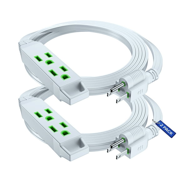 Maximm Cable 6 Ft Power Extension Cord/Wire, Electrical Power Cord 3 Prong Grounded Wire, 16Awg - 2 Pack - White - ETL Listed