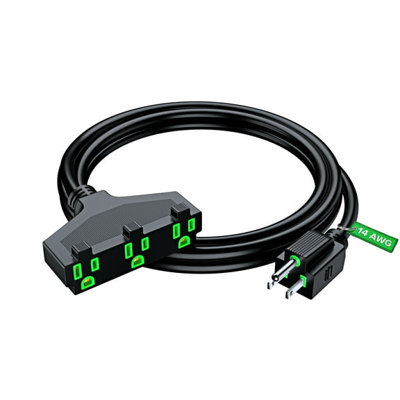 Maximm Cable 6 ft Safety Extension Cord with Multiple Outlets Black 14/3 SJTW, 14 Gauge Heavy Duty Indoor Power Cords ETL