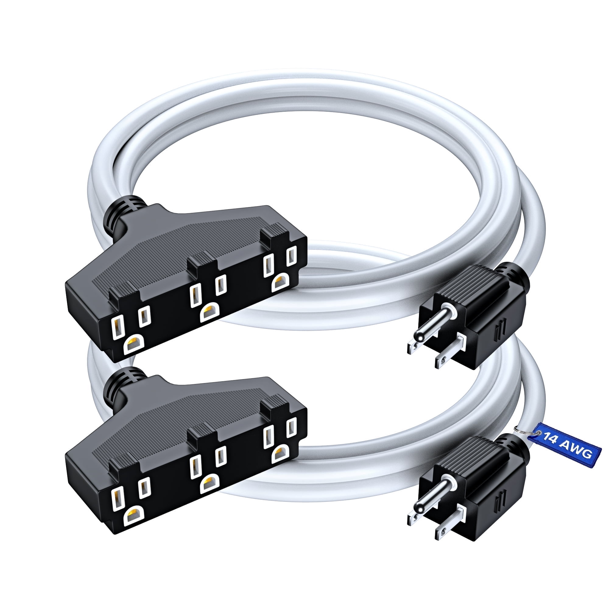 Maximm Cable 6 ft Safety Extension Cord with Multiple Outlets White 14/3 SJTW, 14 Gauge Heavy Duty Indoor Power Cords ETL (2 Pack)