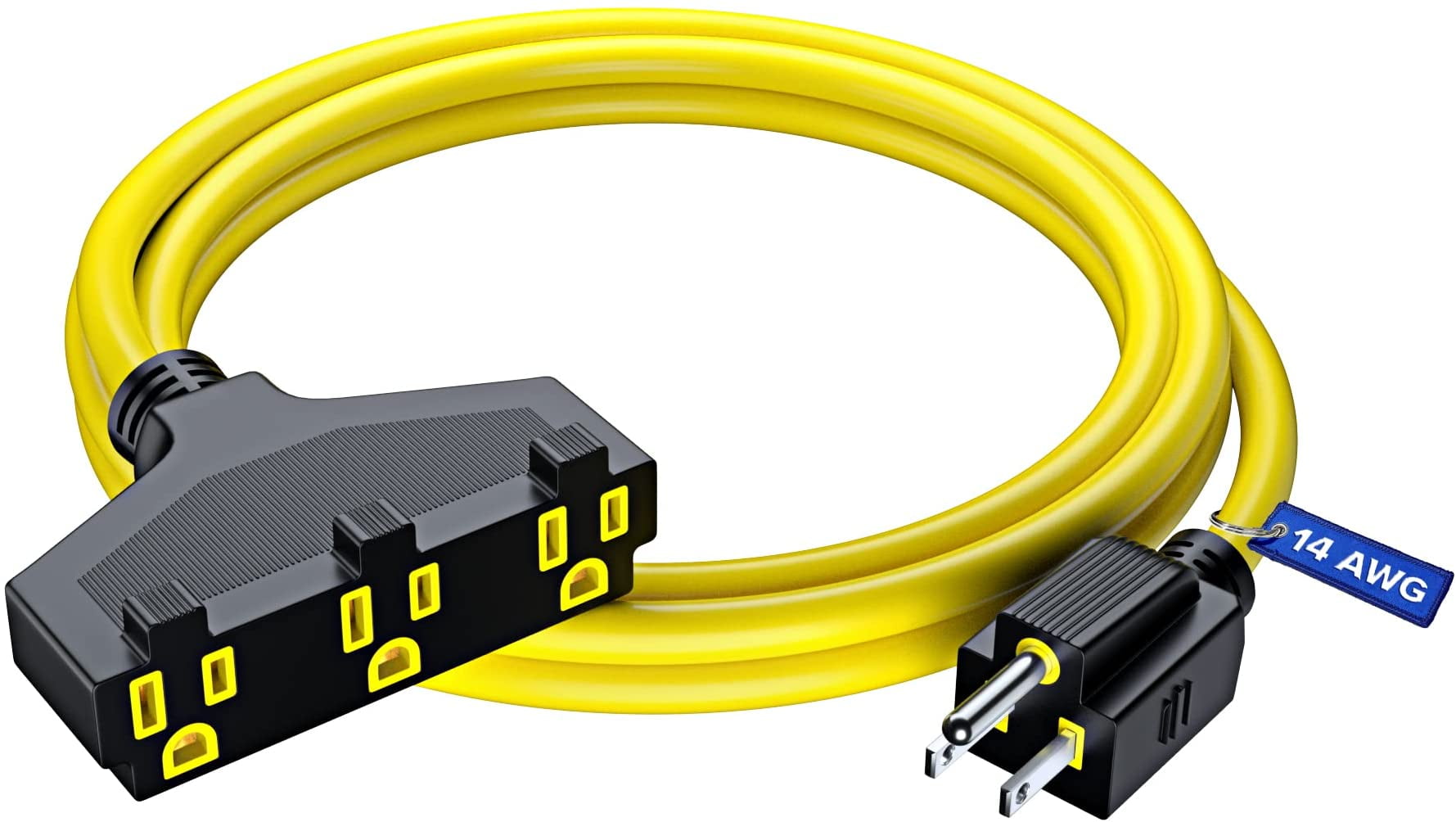 Maximm Cable 6 ft Safety Extension Cord with Multiple Outlets Yellow 14