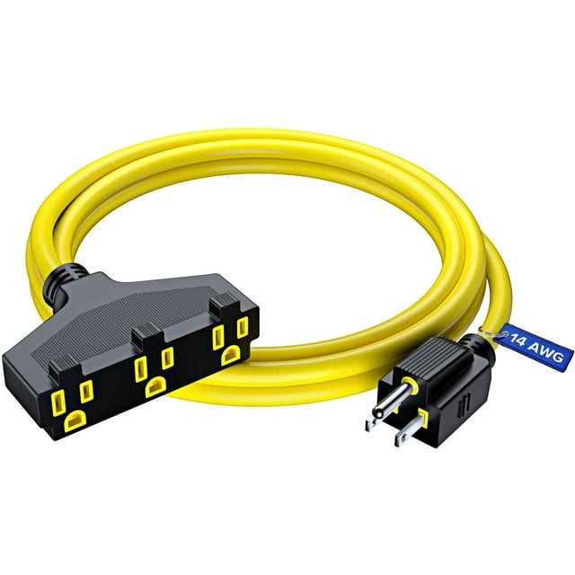 Maximm Cable 6 ft Safety Extension Cord with Multiple Outlets Yellow 14
