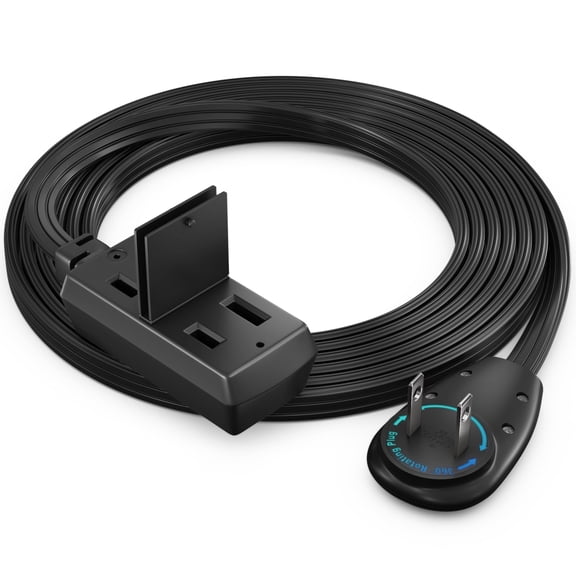 Maximm Cable 6ft 360° Rotating Flat Plug Extension Cord/Wire, 16 AWG Multi 3 Outlet Extension Wire, 2 Prong with Safety Cover - Black - UL Certified
