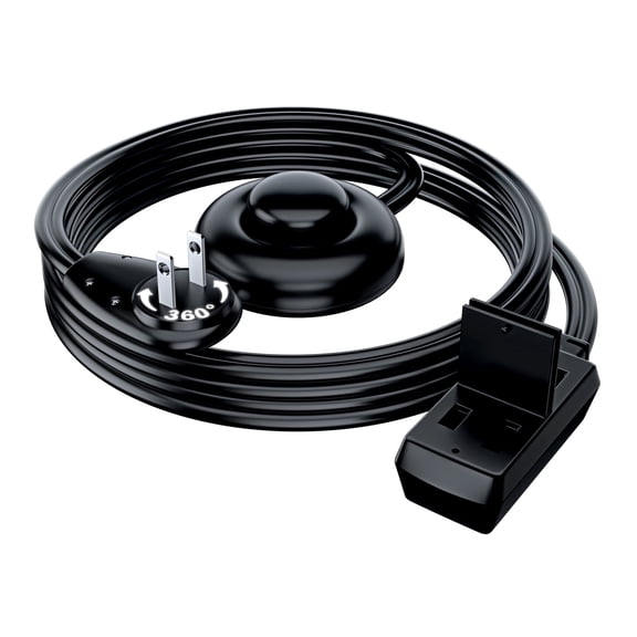 Maximm Cable 6ft 360° Rotating Flat Plug Extension Cord with on and off Switch (6 ft,Black), 2 Prong Multiple Outlets, Safety Cover - UL Certified