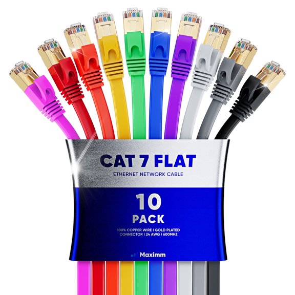 Ethernet Cable 15ft, 10-Pack (Multicolor) - Cat7 High-Speed LAN Cords for Gaming, Streaming, Router, Modem, PC, PS5, Xbox - Slim & Durable Design (15 Feet)
