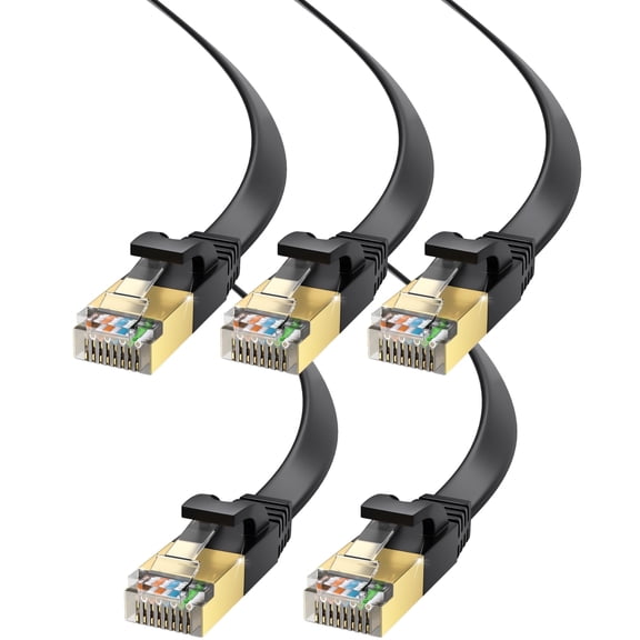 Ethernet Cable 6ft, 5-Pack (Black) - Cat7 High-Speed LAN Cords for Gaming, Streaming, Router, Modem, PC, PS5, Xbox - Slim & Durable Design (6 Feet)
