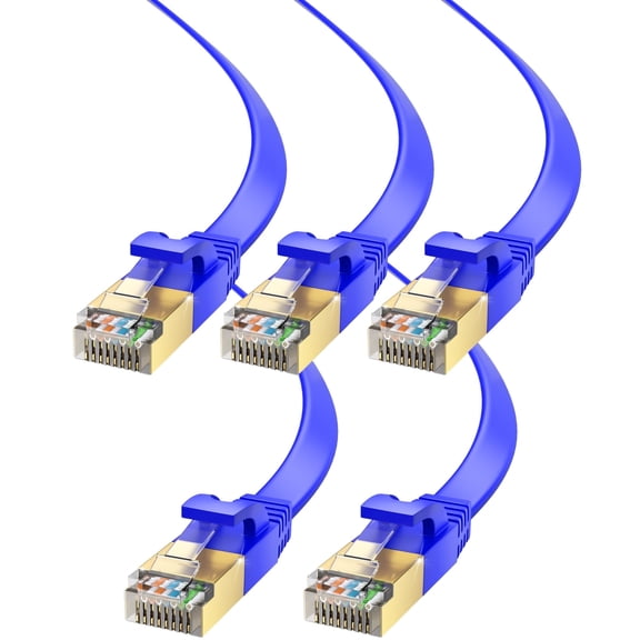 Ethernet Cable 15ft, 5-Pack (Blue) - Cat7 High-Speed LAN Cords for Gaming, Streaming, Router, Modem, PC, PS5, Xbox - Slim & Durable Design (15 Feet)