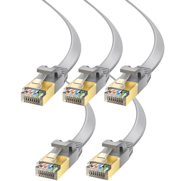 Ethernet Cable 3ft, 5-Pack (Gray) - Cat7 High-Speed LAN Cords for Gaming, Streaming, Router, Modem, PC, PS5, Xbox - Slim & Durable Design (3 Feet)