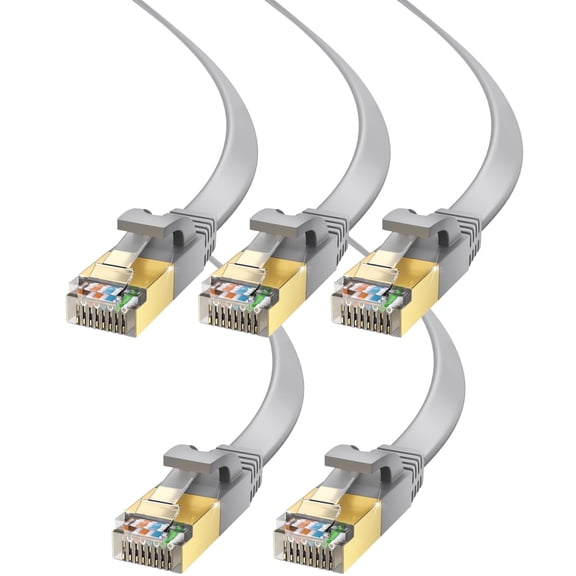 Ethernet Cable 3ft, 5-Pack (Gray) - Cat7 High-Speed LAN Cords for Gaming, Streaming, Router, Modem, PC, PS5, Xbox - Slim & Durable Design (3 Feet)
