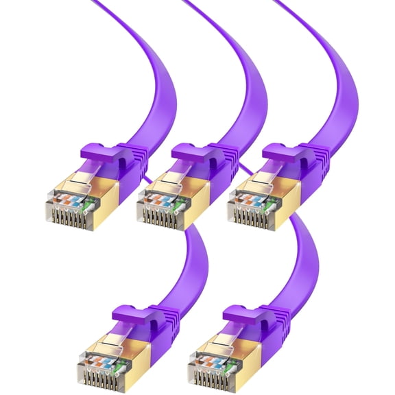 Ethernet Cable 3ft, 5-Pack (Purple) - Cat7 High-Speed LAN Cords for Gaming, Streaming, Router, Modem, PC, PS5, Xbox - Slim & Durable Design (3 Feet)