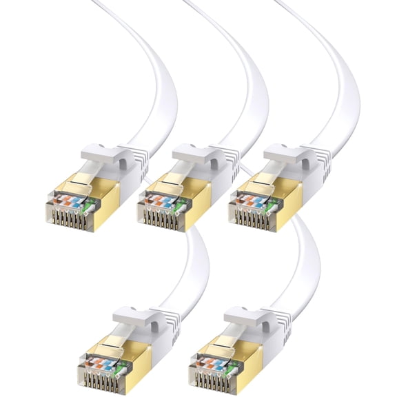 Ethernet Cable 3ft, 5-Pack (White) - Cat7 High-Speed LAN Cords for Gaming, Streaming, Router, Modem, PC, PS5, Xbox - Slim & Durable Design (3 Feet)