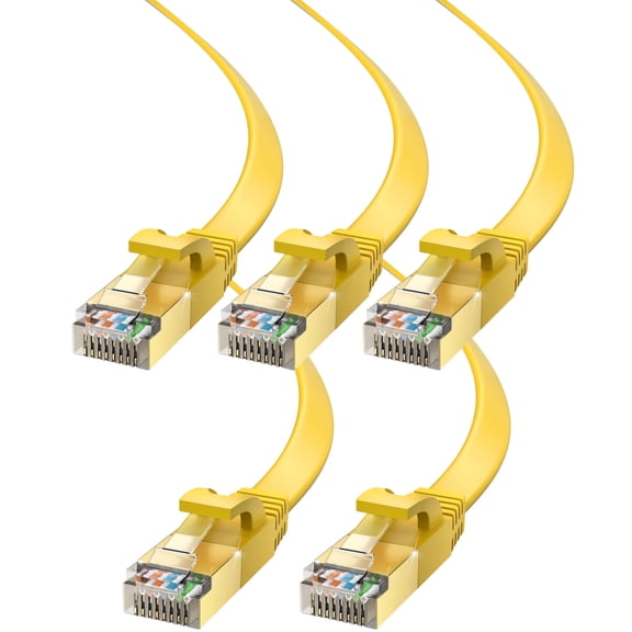 Ethernet Cable 3ft, 5-Pack (Yellow) - Cat7 High-Speed LAN Cords for Gaming, Streaming, Router, Modem, PC, PS5, Xbox - Slim & Durable Design (3 Feet)