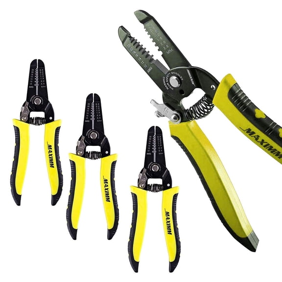 Maximm Cable Electrical Wire Stripper, Cutter And Plier, 4 Pack Multi-Function Hand Tool With Precision Threading Hole, 10-22 AWG - Yellow