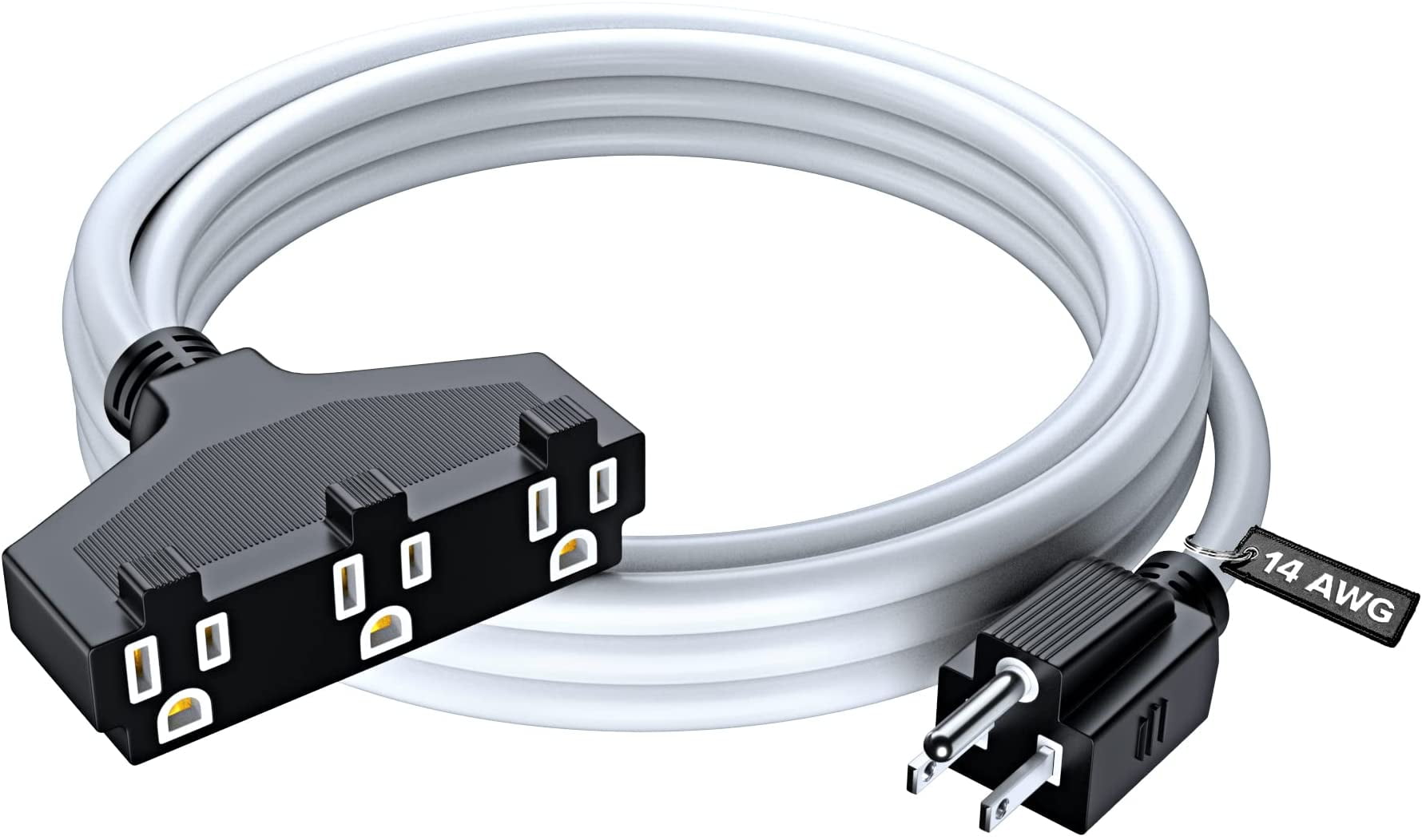 Maximm Cable Extension Cord 10 Ft with Multiple Outlets White 14/3 SJTW