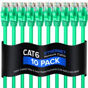 Cat 6 Ethernet Cable 0.9 Ft, 100% Pure Copper, Cat6 Cable (10 Pack) LAN Cable, Internet Cable, Patch Cable and Network Cable - UTP (Green) 0.9 Foot