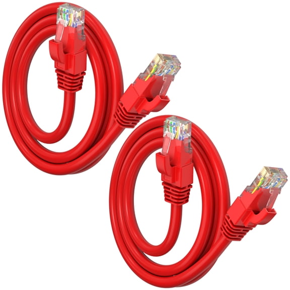 Maximm Cat 6 Ethernet Cable 1.5 ft (2-Pack) - High-Speed LAN Cable, Internet Cable, Patch Cable, and Network Cable - UTP, 10Gbps, 550MHz Ethernet Cord - Red