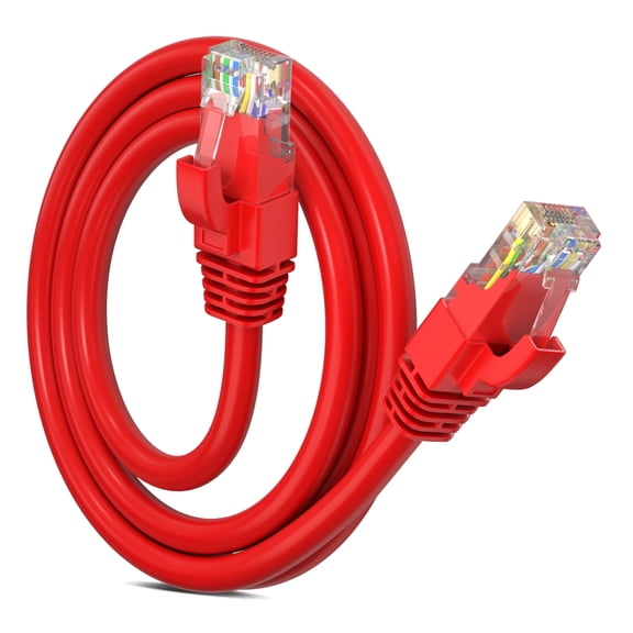Maximm Cat 6 Ethernet Cable 1.5 ft – High-Speed LAN & Network Patch Cable, 10Gbps, 550 MHz, Red UTP Cord – Gold-Plated RJ45 Connectors