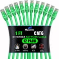thumbnail image 1 of Maximm Cat 6 Ethernet Cable - 1 ft (12-Pack), High-Speed LAN, Internet, Patch, and Network Cable - UTP, 10Gbps, 550MHz - Green, 1 of 8