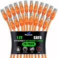 thumbnail image 1 of Maximm Cat 6 Ethernet Cable 1 ft (20-Pack) - High-Speed LAN Cable, Internet Cable, Patch Cable, and Network Cable - UTP, 10Gbps, 550MHz Ethernet Cord - Orange, 1 of 5