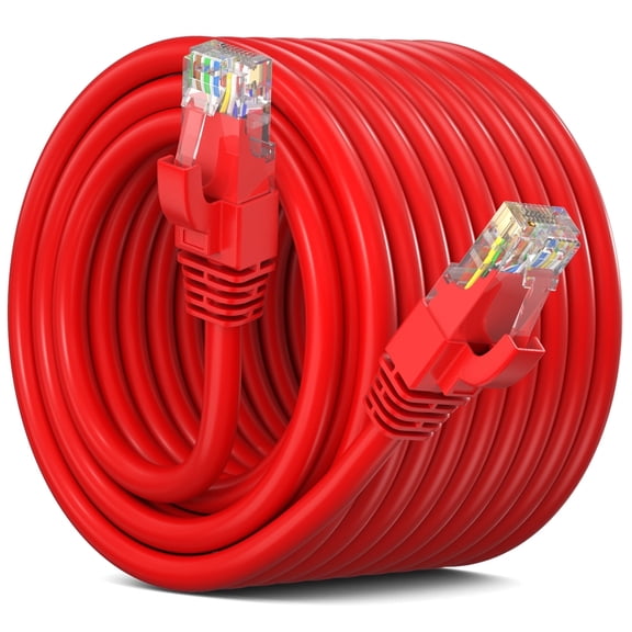Maximm Cat 6 Ethernet Cable 100 ft – High-Speed LAN & Network Patch Cable, 10Gbps, 550 MHz, Red UTP Cord – Gold-Plated RJ45 Connectors