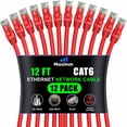 thumbnail image 1 of Maximm Cat 6 Ethernet Cable 12 ft (12-Pack) - High-Speed LAN Cable, Internet Cable, Patch Cable, and Network Cable - UTP, 10Gbps, 550MHz Ethernet Cord - Red, 1 of 8