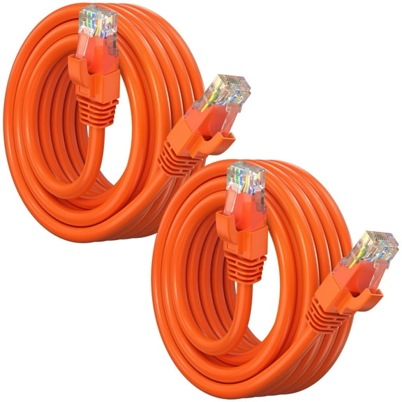 Maximm Cat6 Ethernet Cable 2-Pack 15 ft – CCA LAN Network Patch Cords, RJ45, Orange